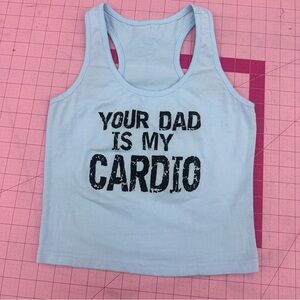 Demon Bikini Light Blue Black Racerback Tank "Your Dad Is My Cardio" Small Crop